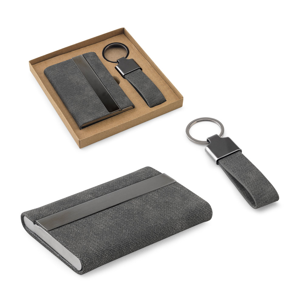 RD 95100-Kit porta-cartões e chaveiro em metal e poliéster reciclado RD 95100-Kit porta-cartões e chaveiro em metal e poliéster reciclado